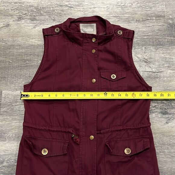 2Sable NWOT 100% cotton maroon burgundy utility vest snaps buttons zippers - S - Picture 10 of 11